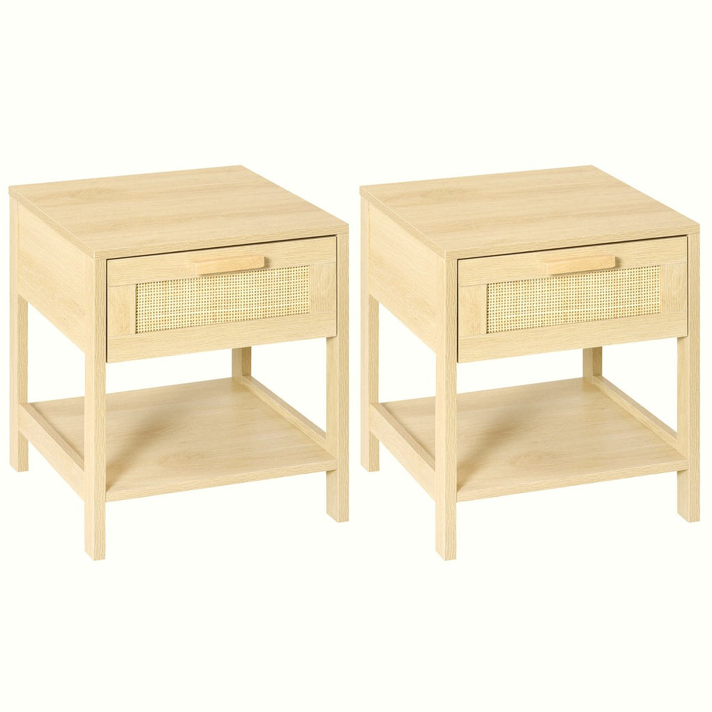 Rattan Drawer Nightstand - Natural Wood Farmhouse Side Table - Image 1
