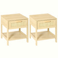 Rattan Drawer Nightstand - Natural Wood Farmhouse Side Table - Image 1