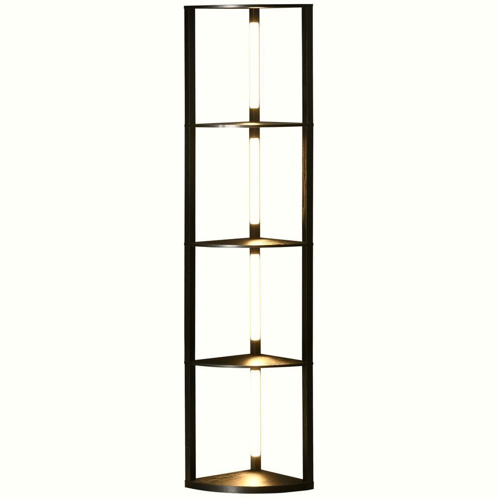 Corner Floor Lamp - Black MDF with LED Shelving - Image 1