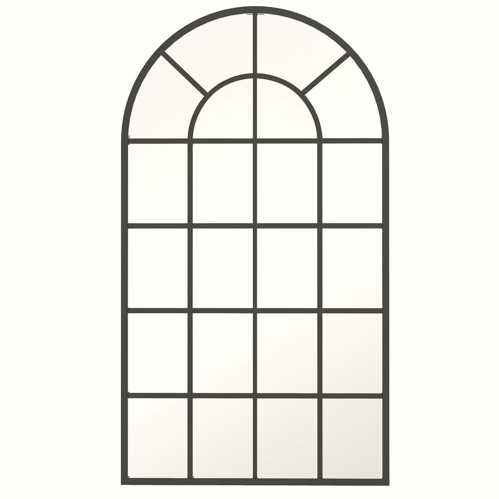 Arched Window Mirror - Gridded Metal Frame in Soft Grey - Image 1