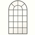 Arched Window Mirror - Gridded Metal Frame in Soft Grey - Image 1