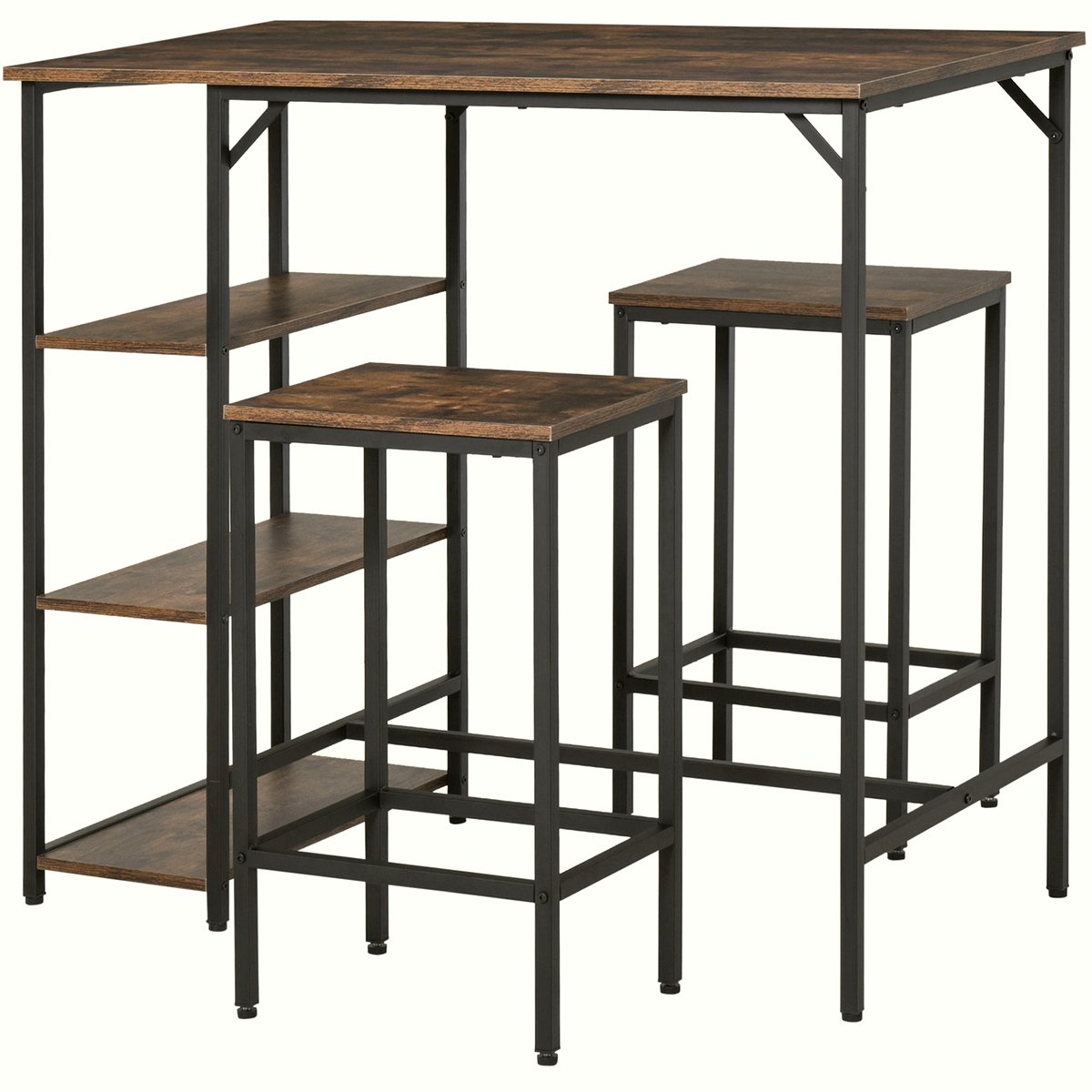 Industrial Bar Height Dining Table - Steel Frame with Shelves - Image 1