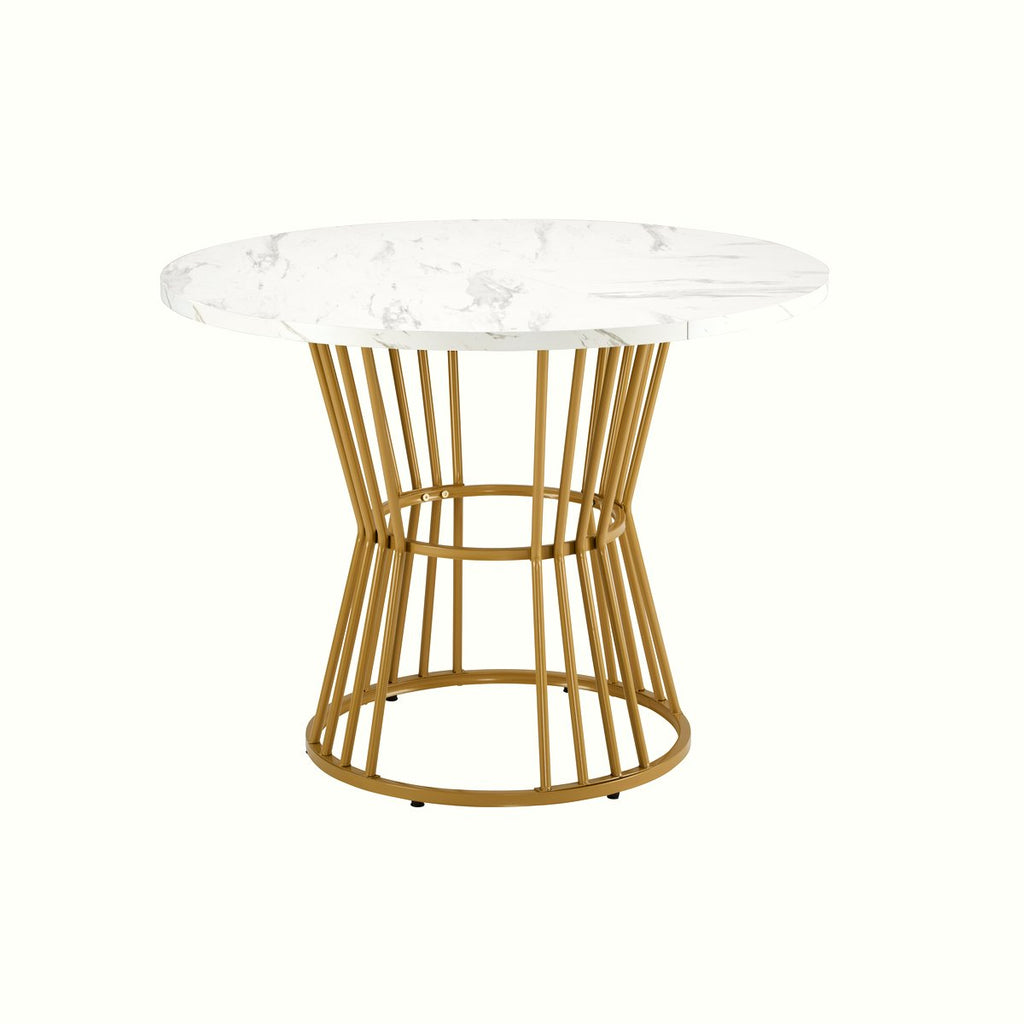 Modern Marble Kitchen Table - White MDF with Gold Legs - Image 1