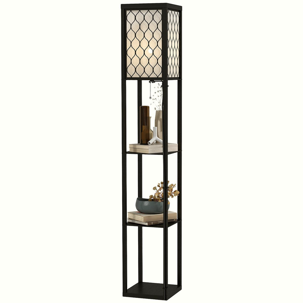 Floor Lamp Shelf - Black Wood Modern Storage Lighting - Image 1