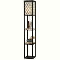 Floor Lamp Shelf - Black Wood Modern Storage Lighting - Image 1
