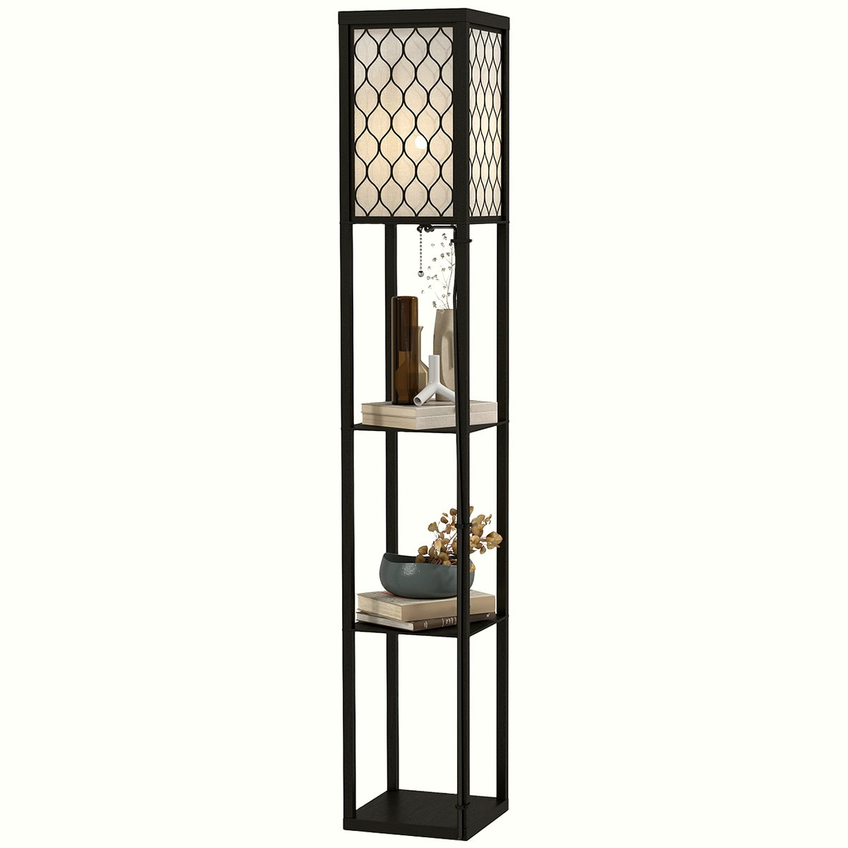 Floor Lamp Shelf - Black Wood Modern Storage Lighting - Image 1