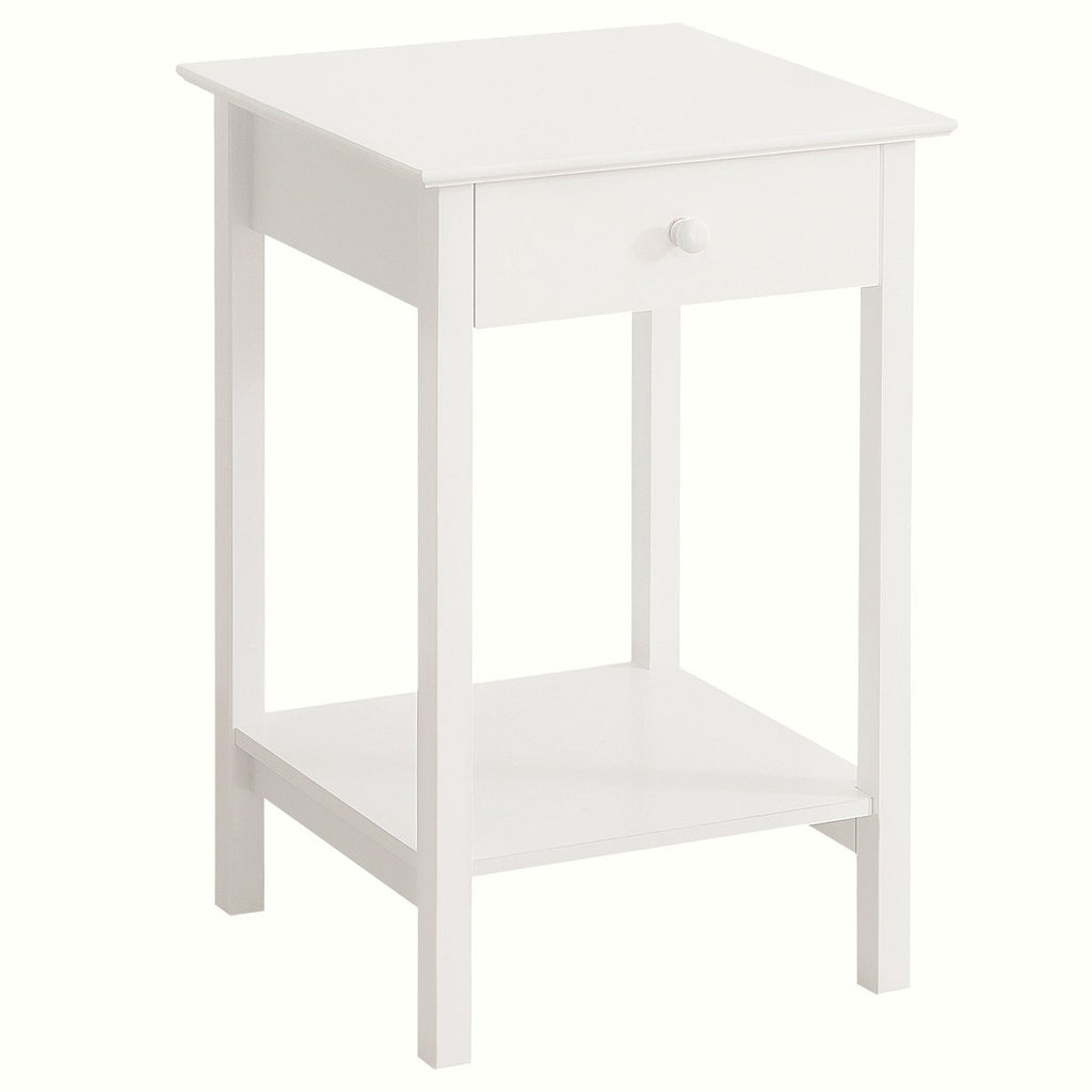 White Wooden Bedside Table - Storage Drawer & Shelf - Image 1