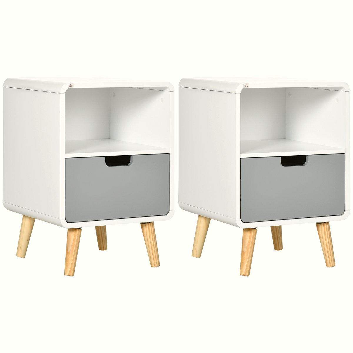 Pine Wood Nightstand - Scandinavian Nordic Two-Drawer Design - Image 1