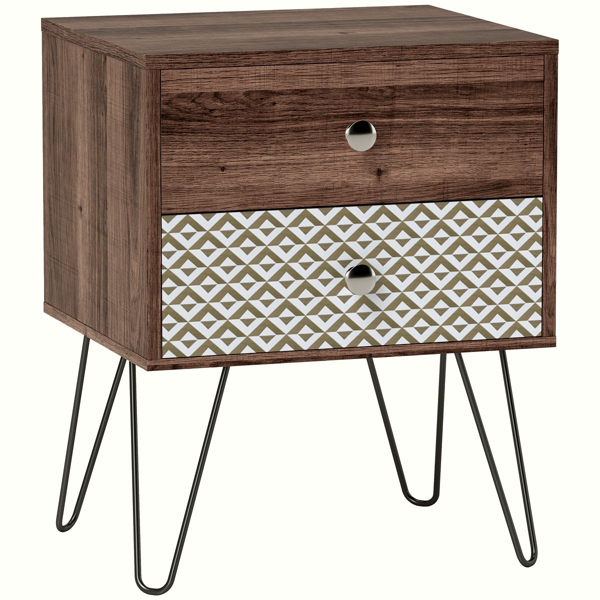 Rustic Bedside Table - Wood Veneer with Black Hairpin Legs - Image 1