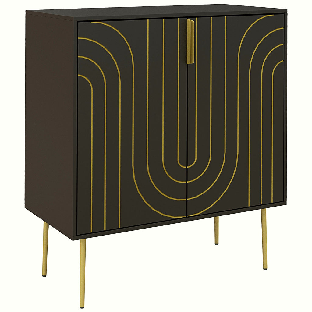 Art Deco Sideboard - Black with Gold Embossed Lines - Image 1