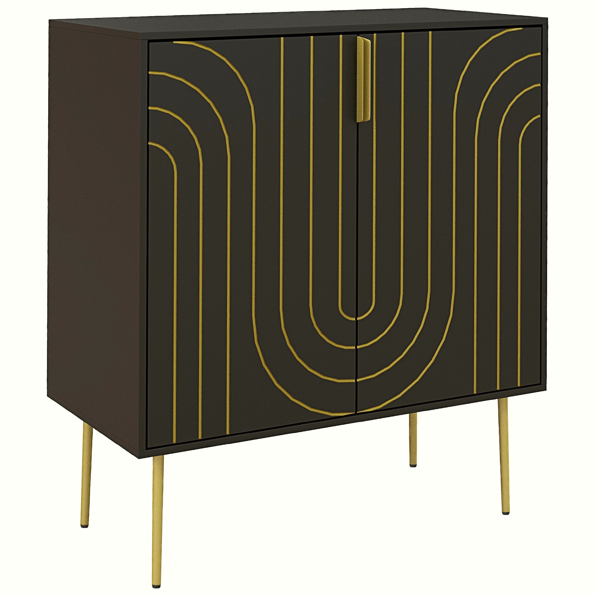 Art Deco Sideboard - Black with Gold Embossed Lines - Image 1