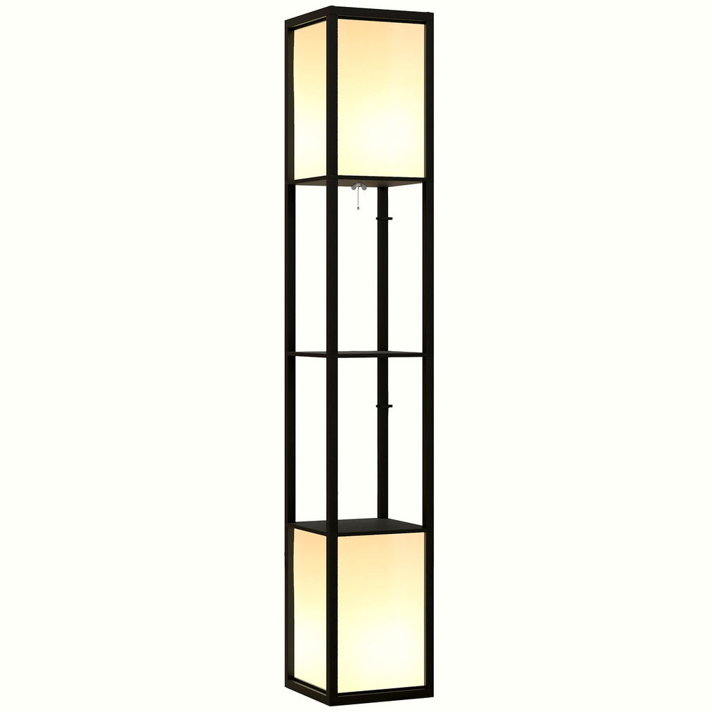 Modern Floor Lamp - Dual Light Shelving Unit in Black - Image 1