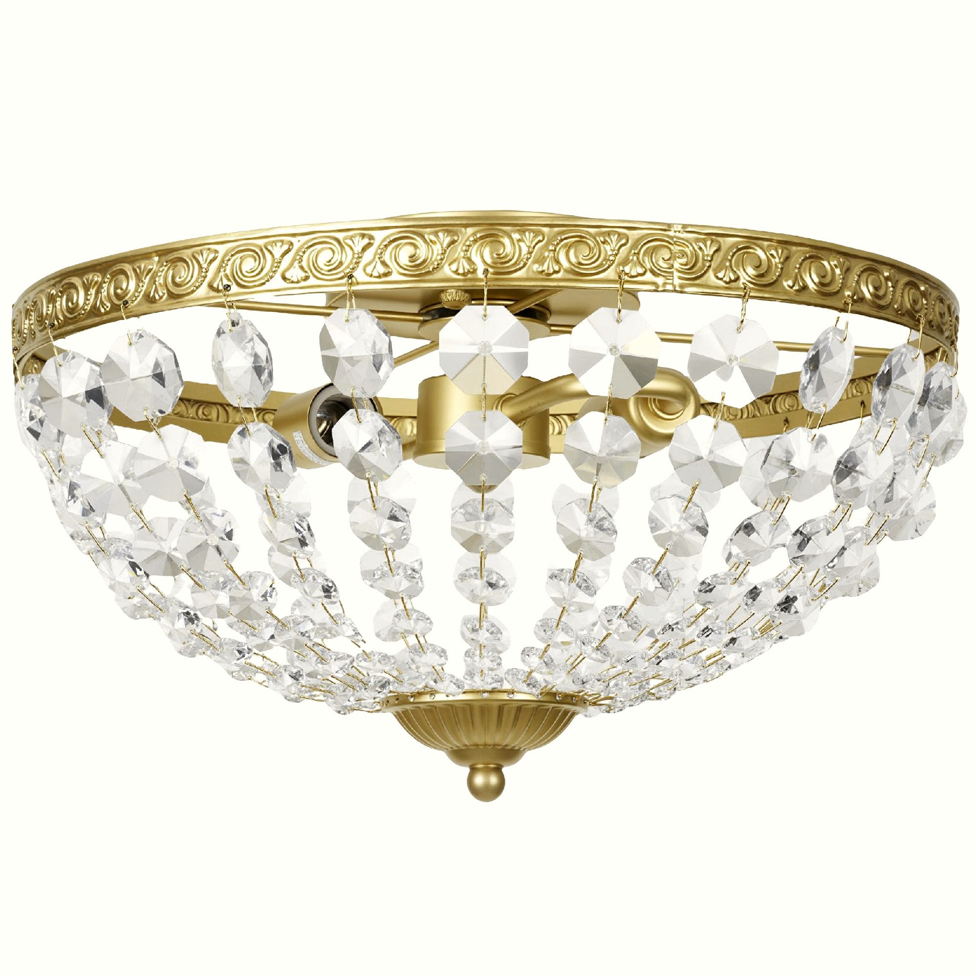 Crystal Ceiling Light - Gold Tone Vintage 2-Light Flush Mount - Image 1
