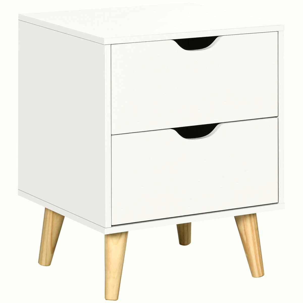 Pine Wood Bedside Table - White Two-Drawer Design - Image 1