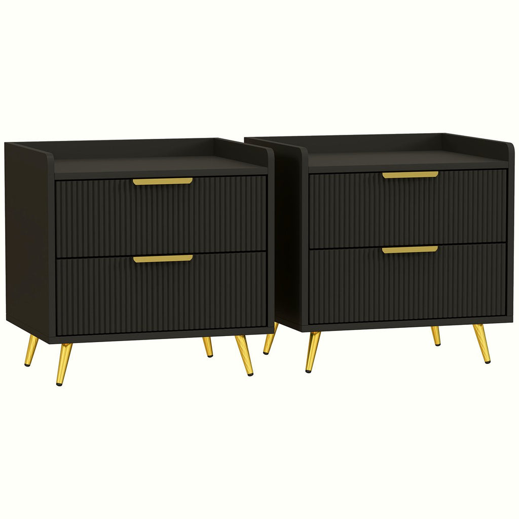 Two-Drawer Bedside Table - Black MDF with Gold Handles - Image 1