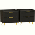Two-Drawer Bedside Table - Black MDF with Gold Handles - Image 1