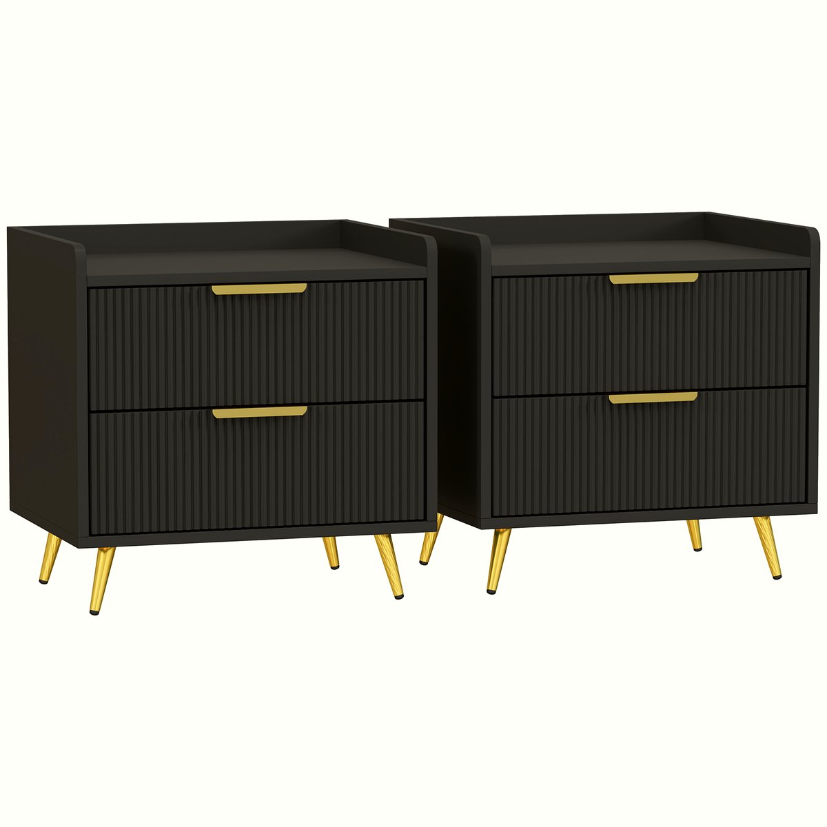Two-Drawer Bedside Table - Black MDF with Gold Handles - Image 1