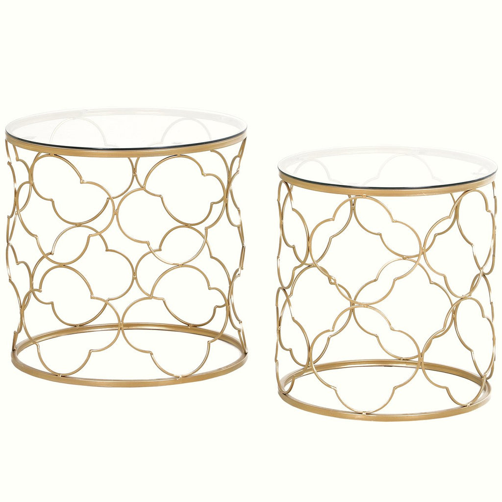 Nesting Side Tables - Gold Wire Frame with Glass Top - Image 1