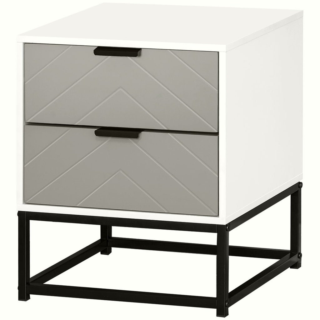 Bedside Cabinet - Grey Chevron Storage with Metal Base - Image 1