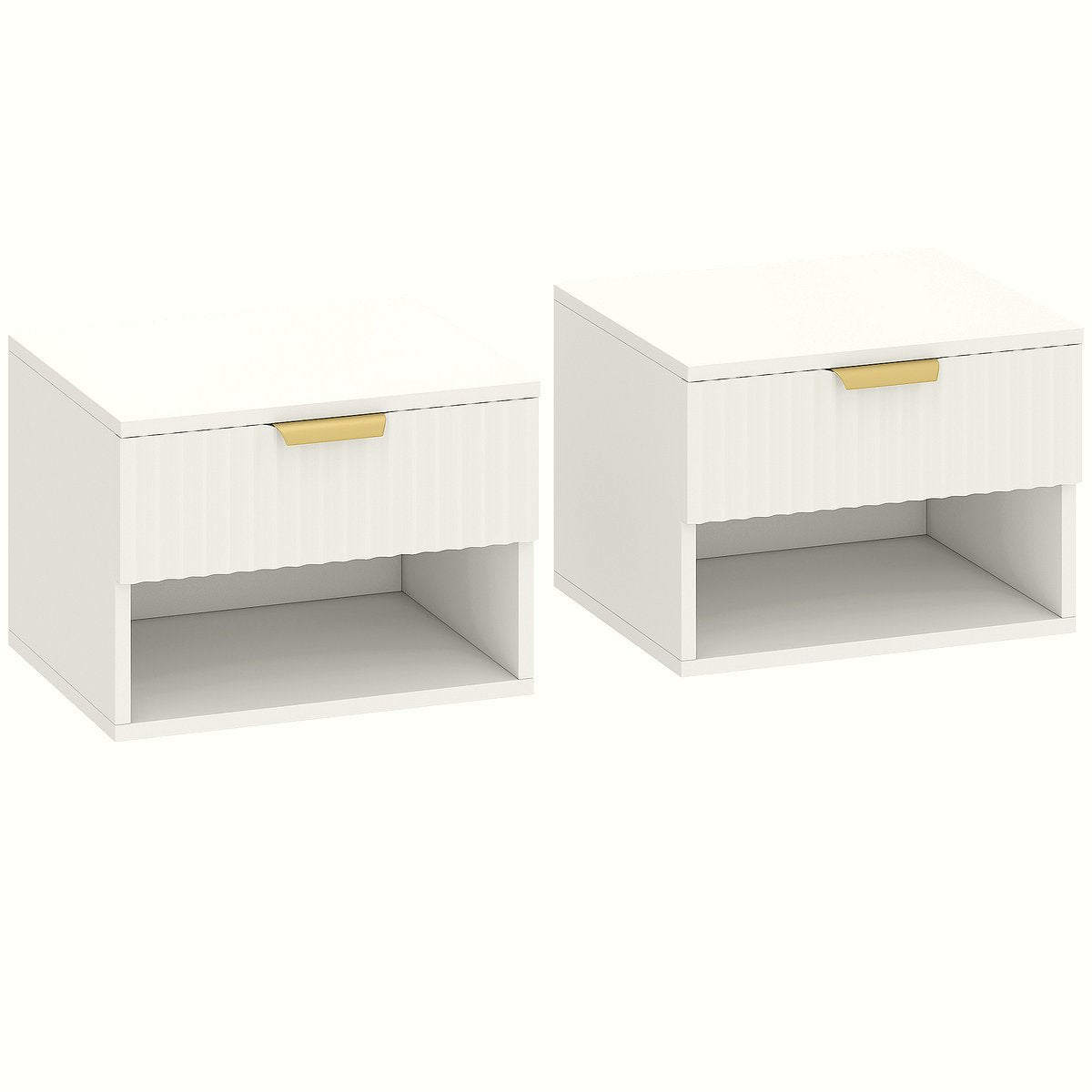 Wall Mounted Nightstands - Fluted Drawer White Modern Set - Image 1