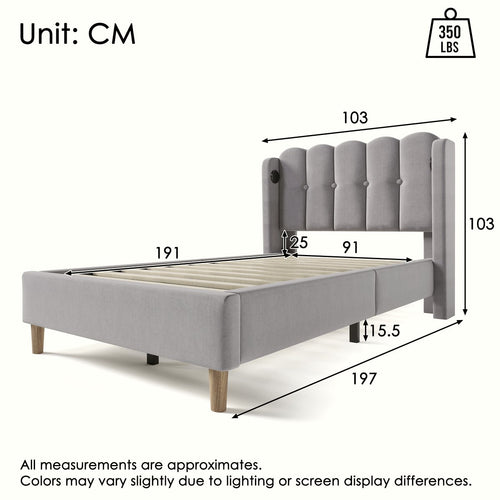 Single Bed - Grey Linen Frame with USB Charging - Image 1