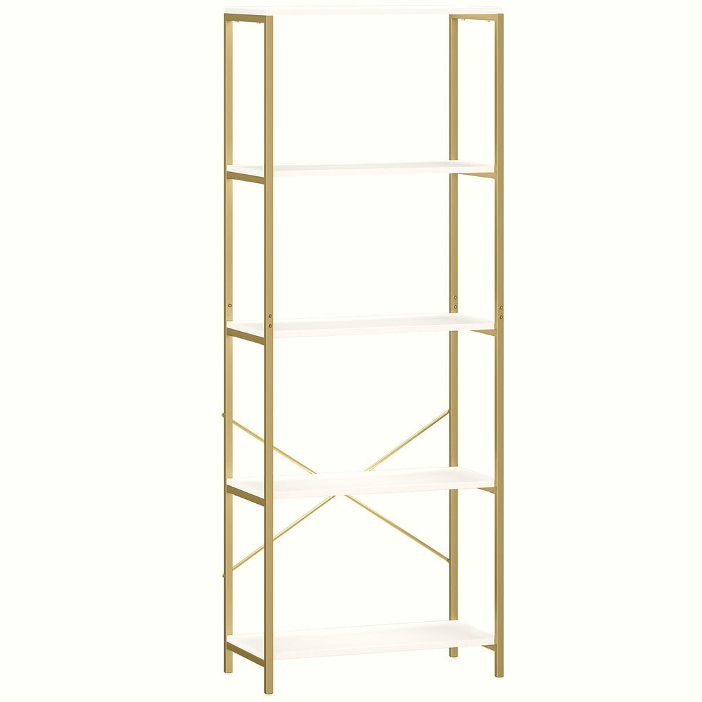 5-Tier Bookshelf - Modern Metal Frame in White and Gold - Image 1