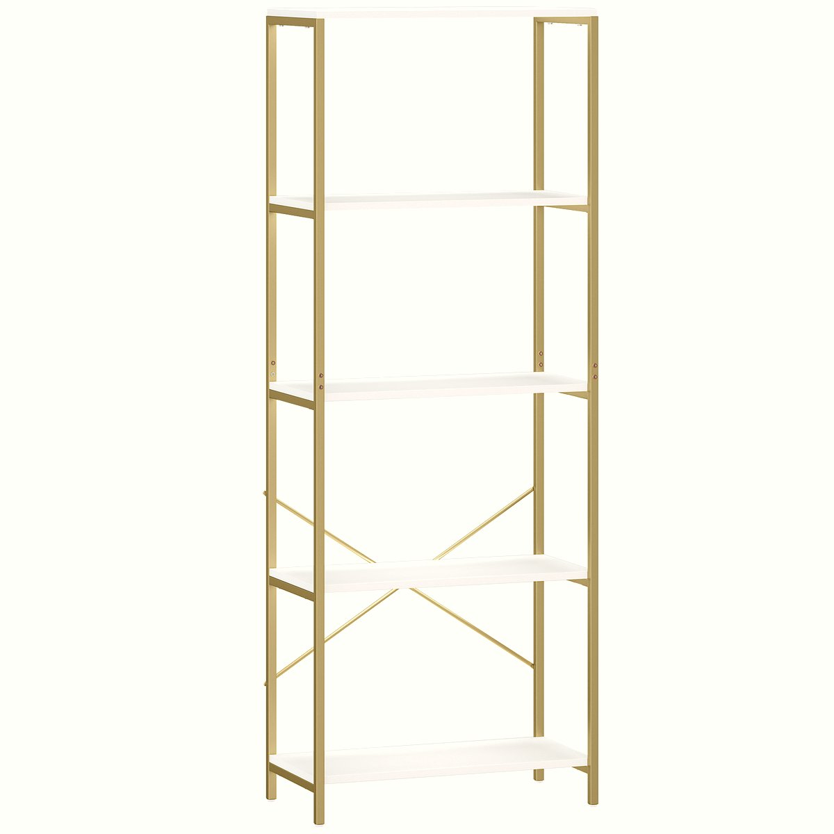 5-Tier Bookshelf - Modern Metal Frame in White and Gold - Image 1