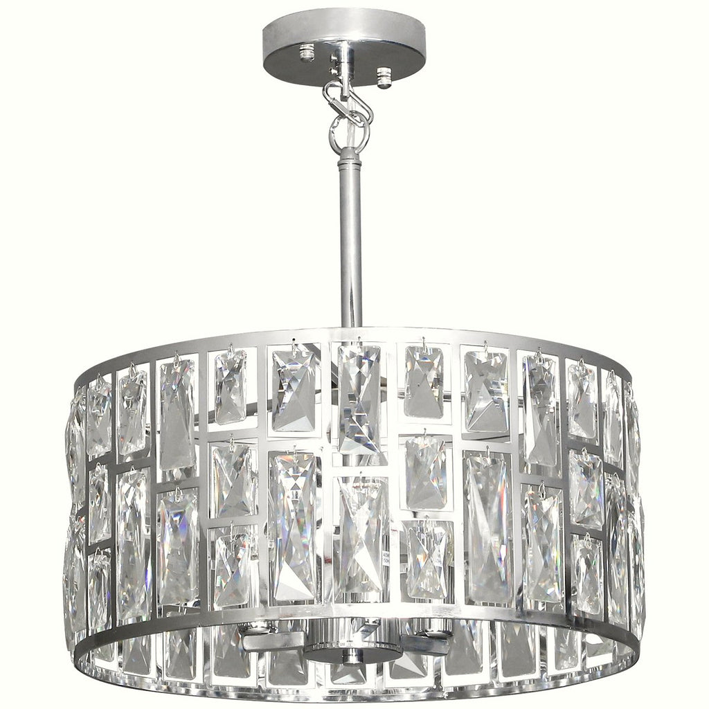Glass Crystallite Chandelier - Silver-Tone Grid Design - Image 1
