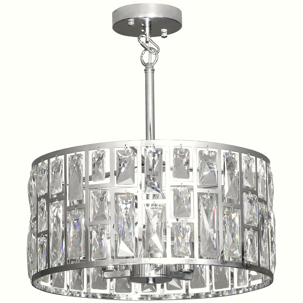 Glass Crystallite Chandelier - Silver-Tone Grid Design - Image 1