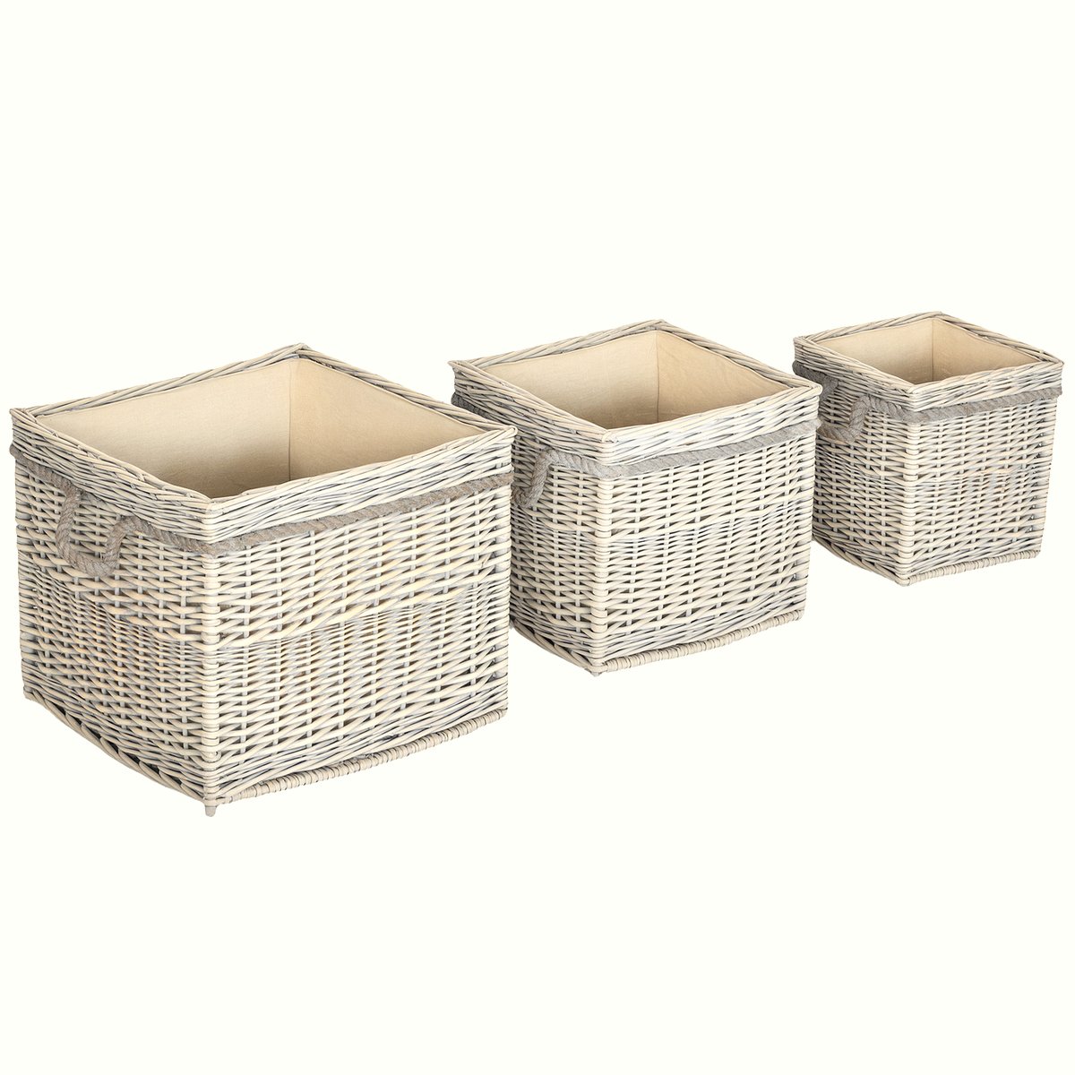 Wicker Log Baskets - Beige Lined Fireside Storage Set - Image 1