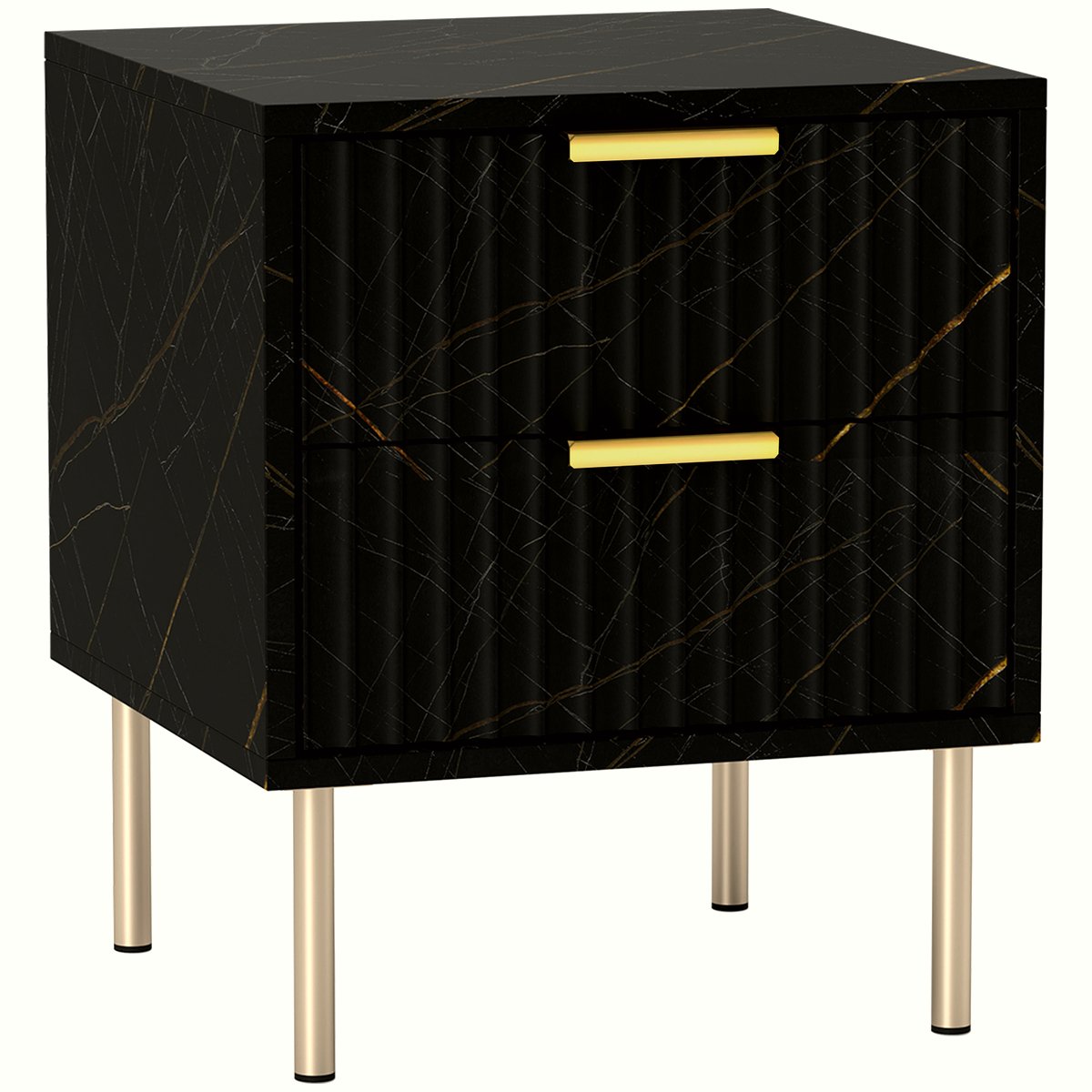 Two-Drawer Bedside Table - Marble-Inspired Design - Image 1