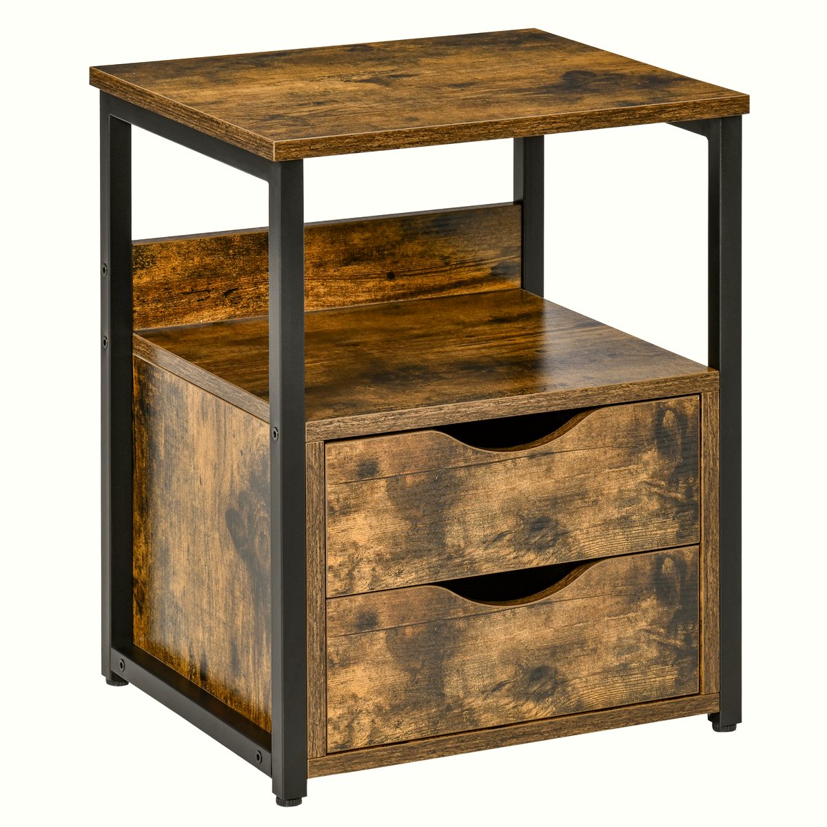 Industrial Side Table - Dark Wood with Black Metal Frame - Image 1