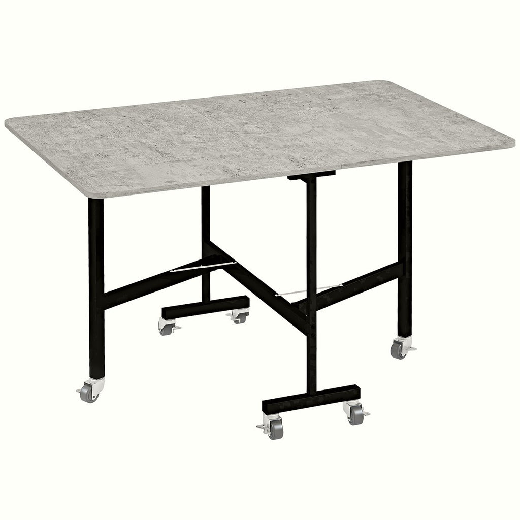 Drop Leaf Dining Table - Grey Marble with Steel Wheels - Image 1