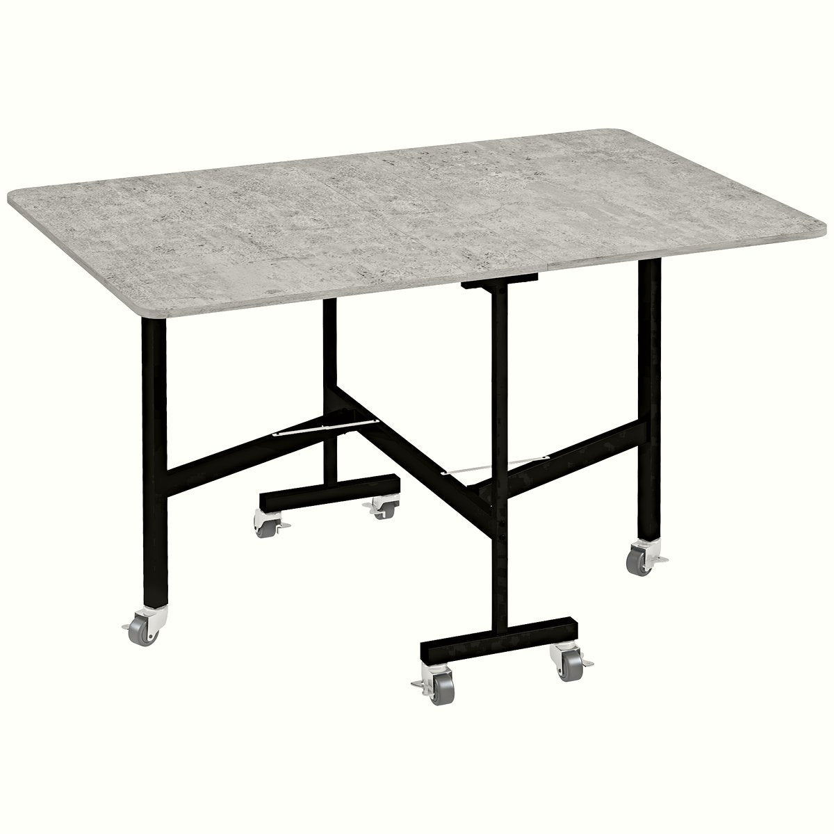 Drop Leaf Dining Table - Grey Marble with Steel Wheels - Image 1
