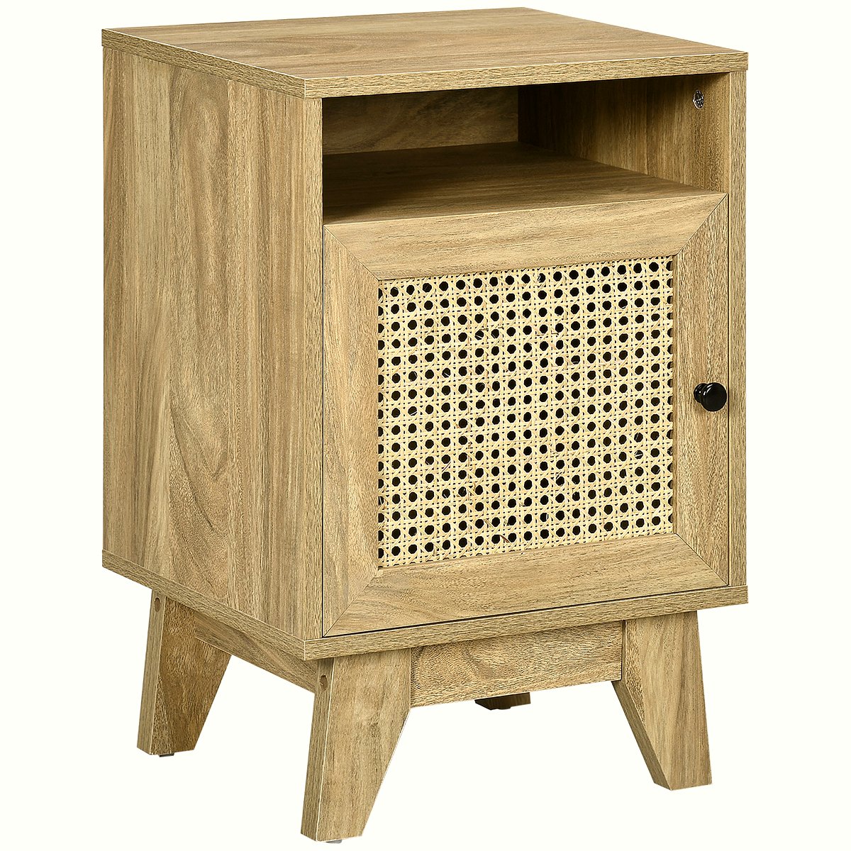 Rattan Nightstand - Natural Wood Side Table with Storage - Image 1
