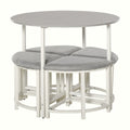 Round Dining Table Set - Grey MDF with 4 Upholstered Stools - Image 1