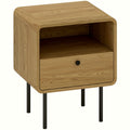 Bedside Table - Oak Wood with Drawer and Open Shelf - Image 1