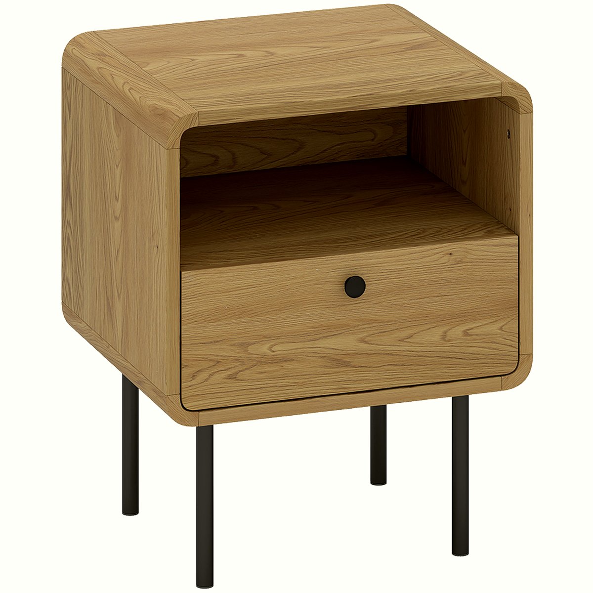 Bedside Table - Oak Wood with Drawer and Open Shelf - Image 1