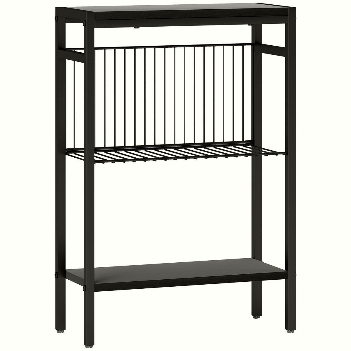 Industrial Side Table - Black Steel Three-Tier Design - Image 1