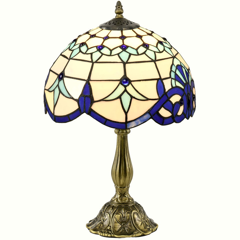 Stained Glass Table Lamp - Handcrafted Blue Antique Design - Image 1