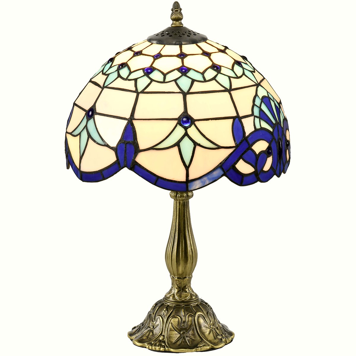 Stained Glass Table Lamp - Handcrafted Blue Antique Design - Image 1