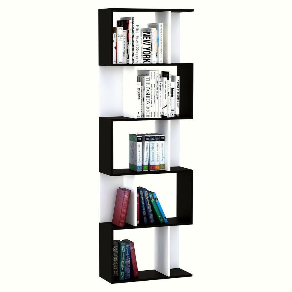 S-Shaped Wooden Bookcase - Contemporary 5-Tier Storage - Image 1