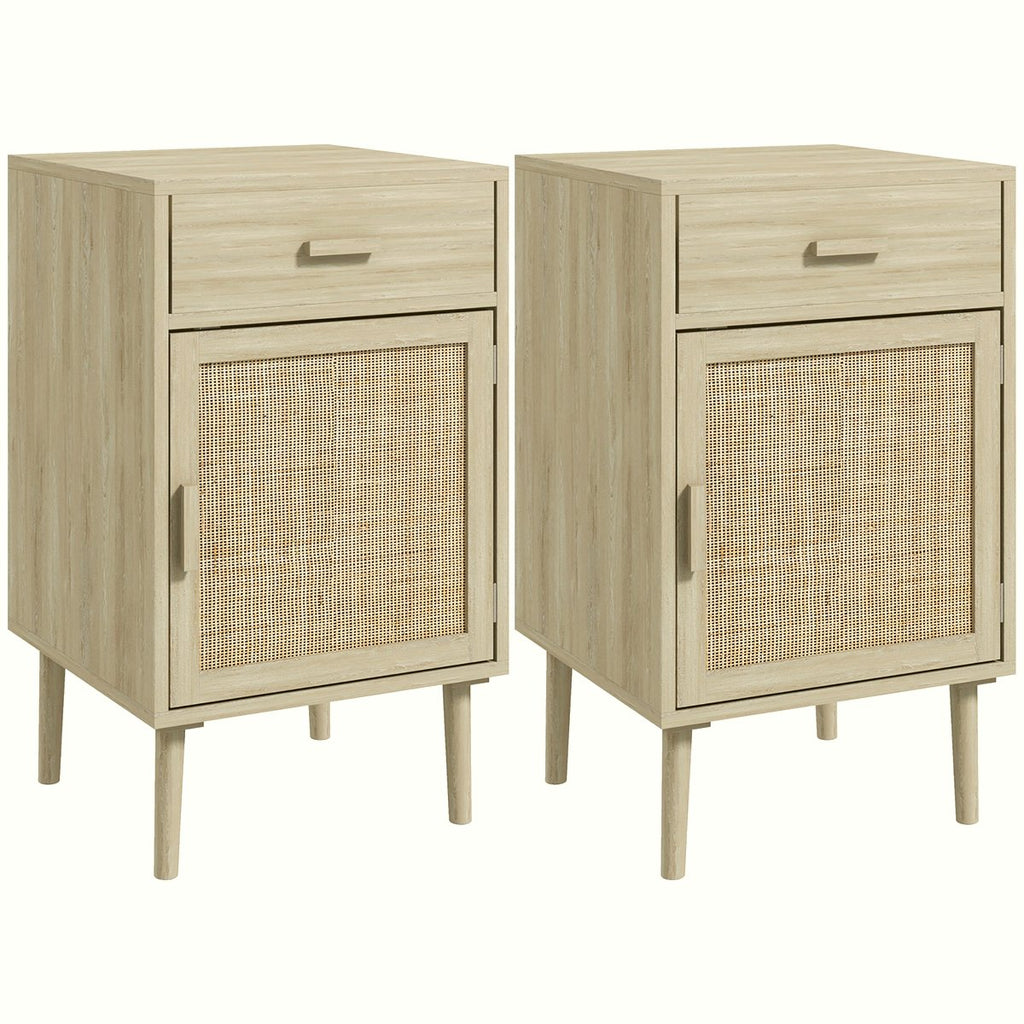 Rattan Side Tables - Natural Wood Storage Cabinet - Image 1
