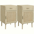 Rattan Side Tables - Natural Wood Storage Cabinet - Image 1