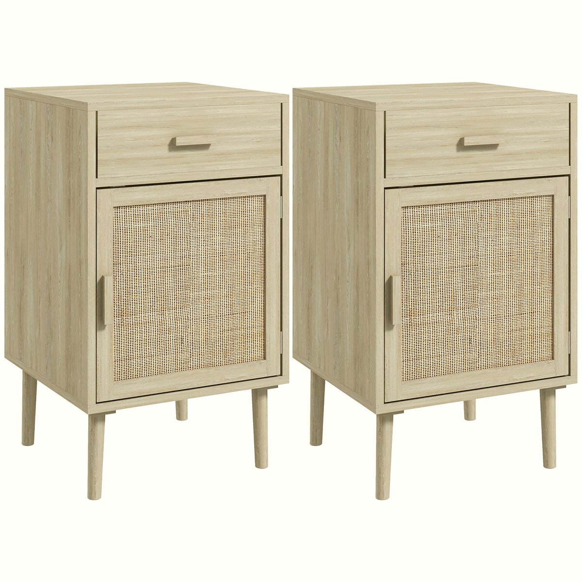 Rattan Side Tables - Natural Wood Storage Cabinet - Image 1