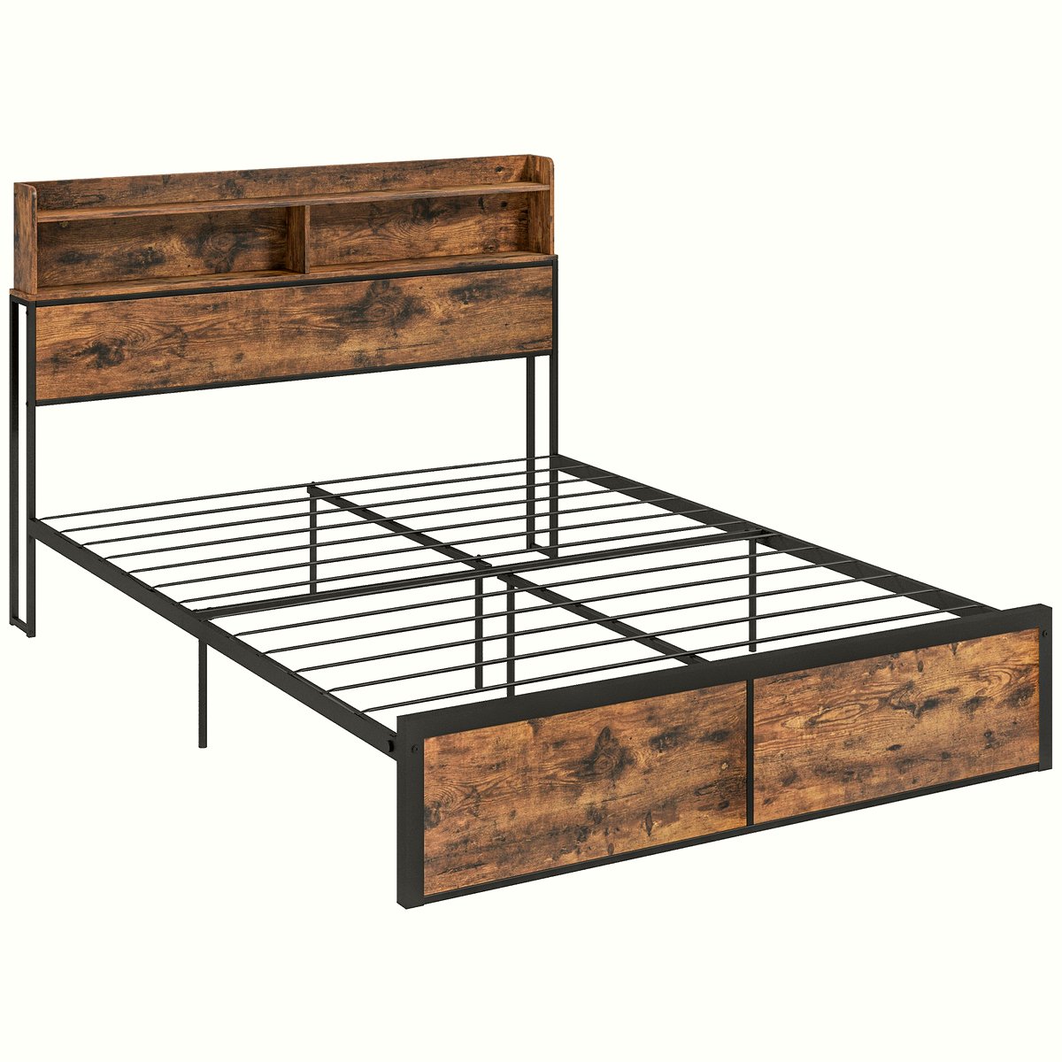 Industrial Steel King Bed - Rustic Brown Storage Frame - Image 1