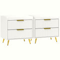Two-Drawer Bedside Table - White with Gold Handles - Image 1