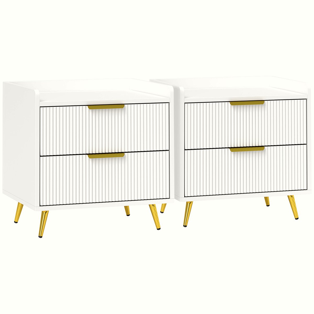 Two-Drawer Bedside Table - White with Gold Handles - Image 1