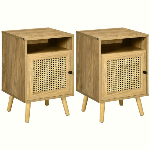 Rattan Bedside Table - Natural Wood Side Table with Storage - Image 1