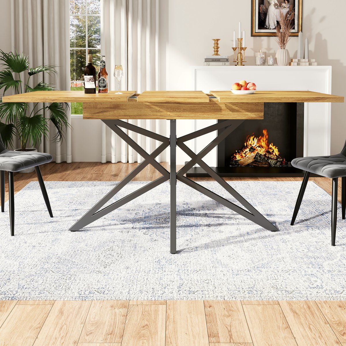 Walnut Extendable Dining Table - Black Star Legs - Image 1